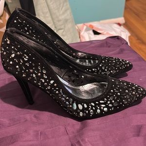 gorgeous black rhinestoned heels from the brand D’lish